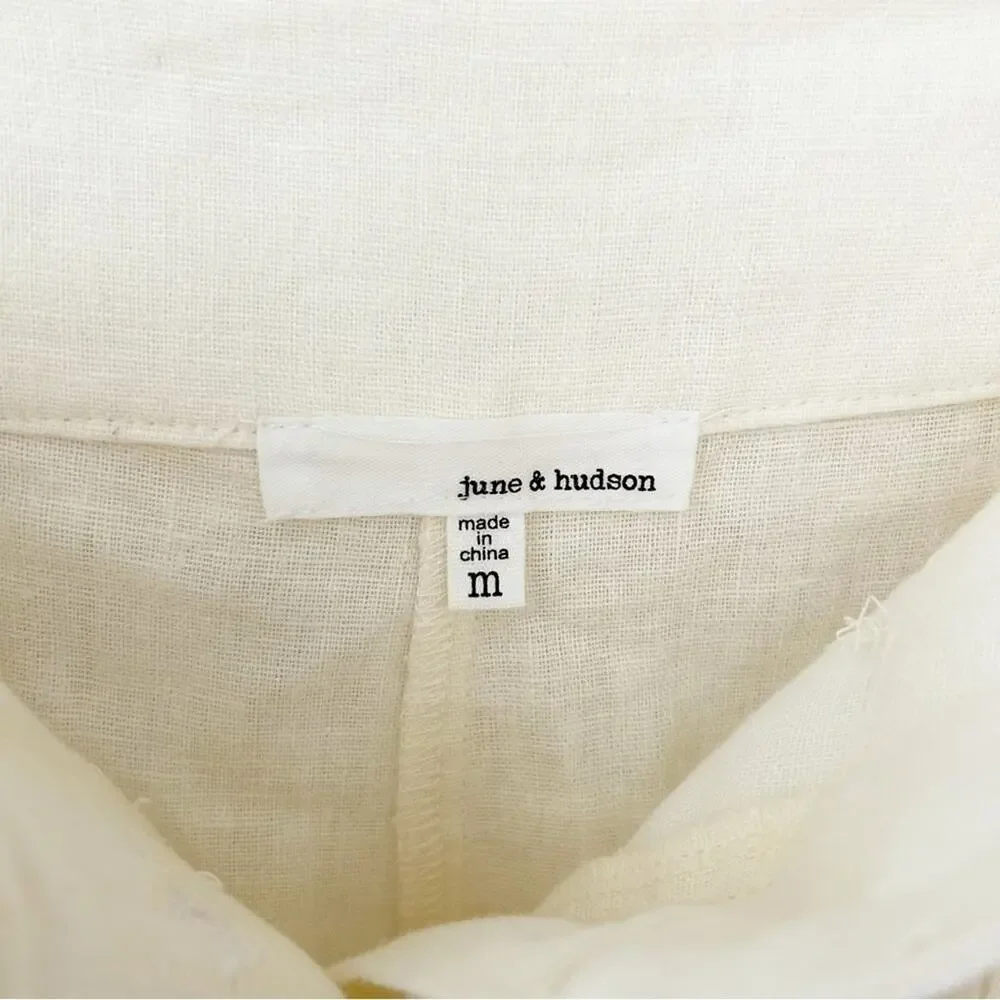 June & Hudson Ivory Belted Wide Leg Linen Blend Crop Pants Size Medium